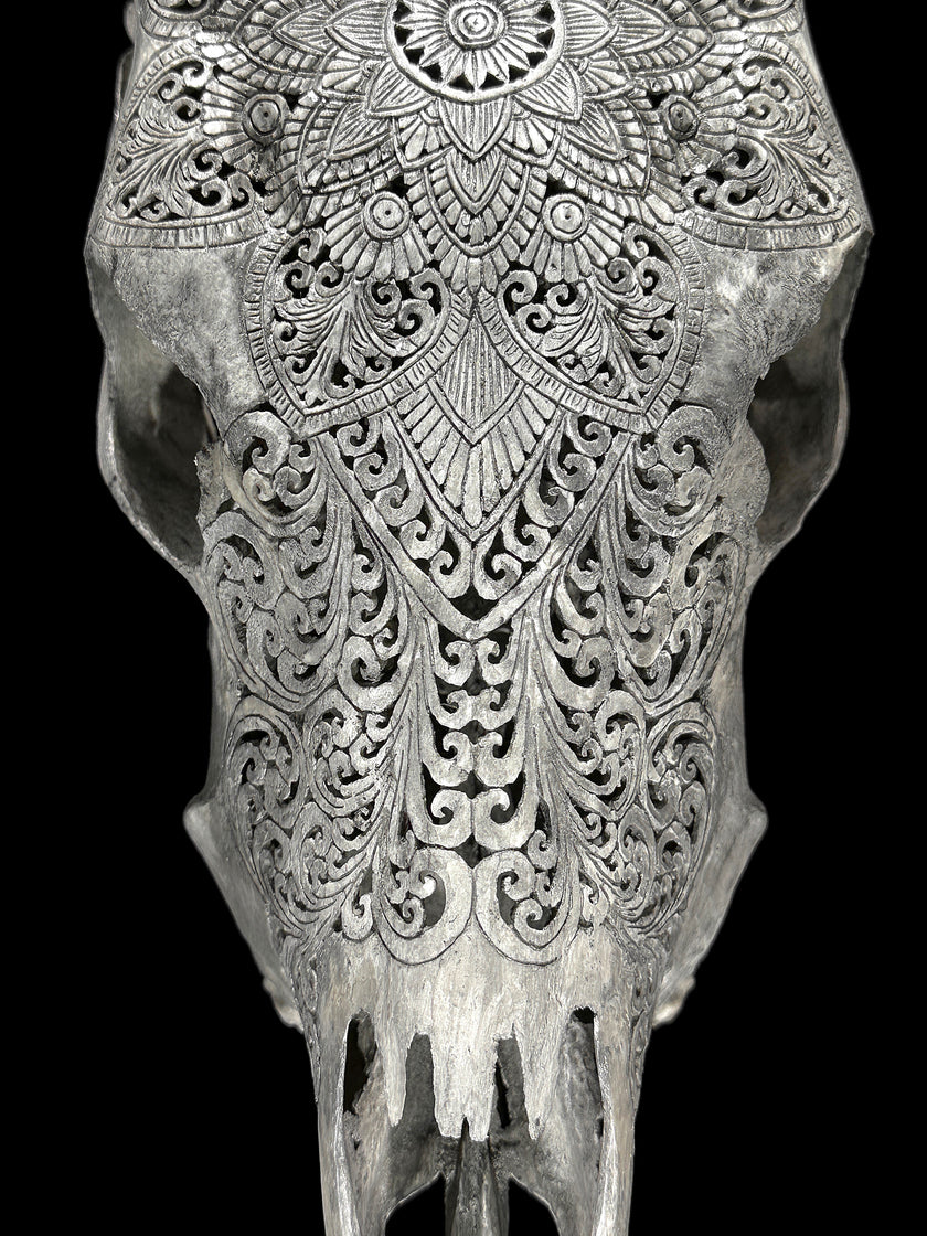 Carved Cow Skulls with Flower Mandala Carving Skull,A/184