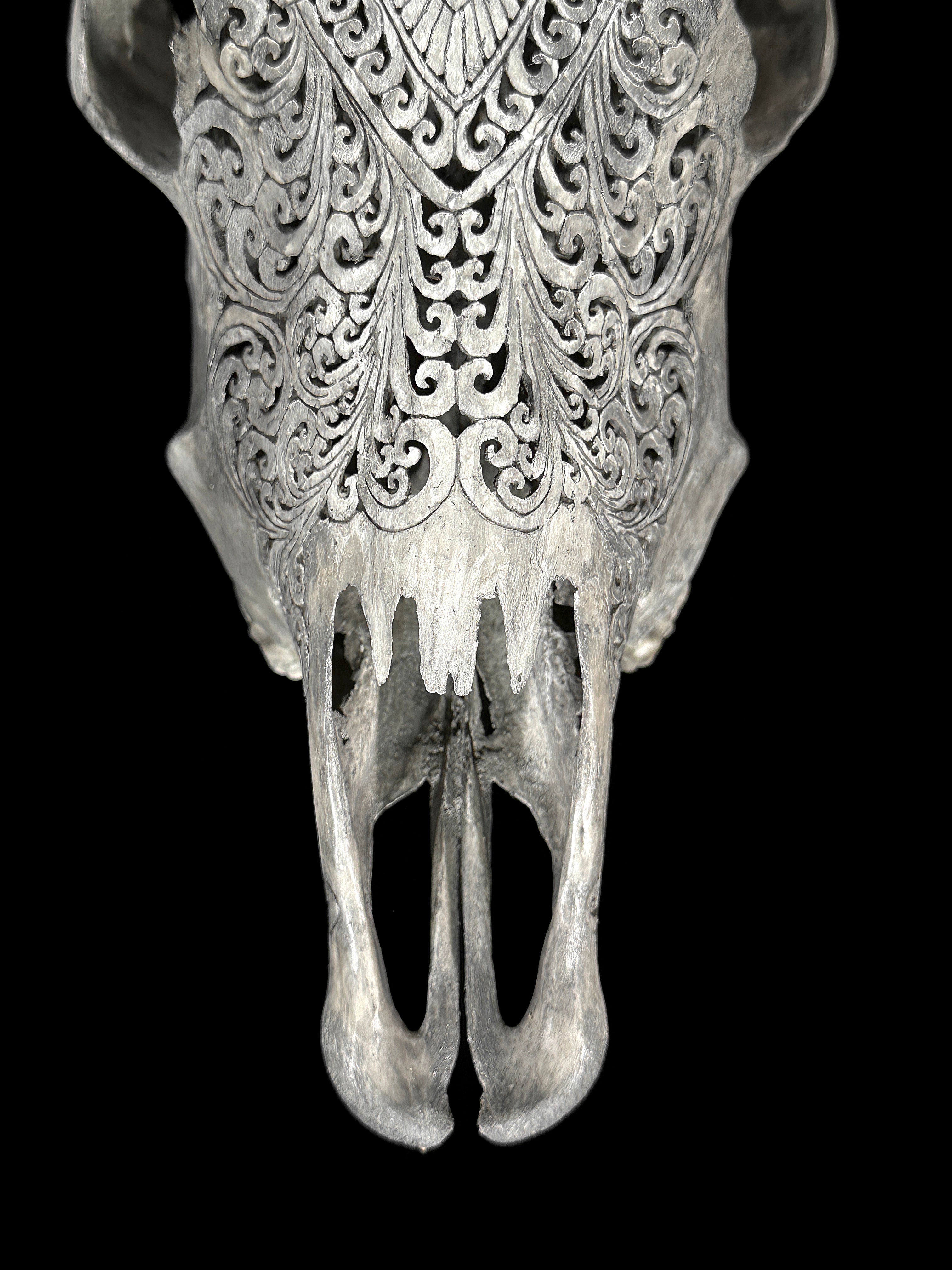 Carved Cow Skulls with Flower Mandala Carving Skull,A/184
