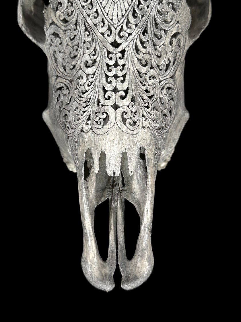 Carved Cow Skulls with Flower Mandala Carving Skull,A/184