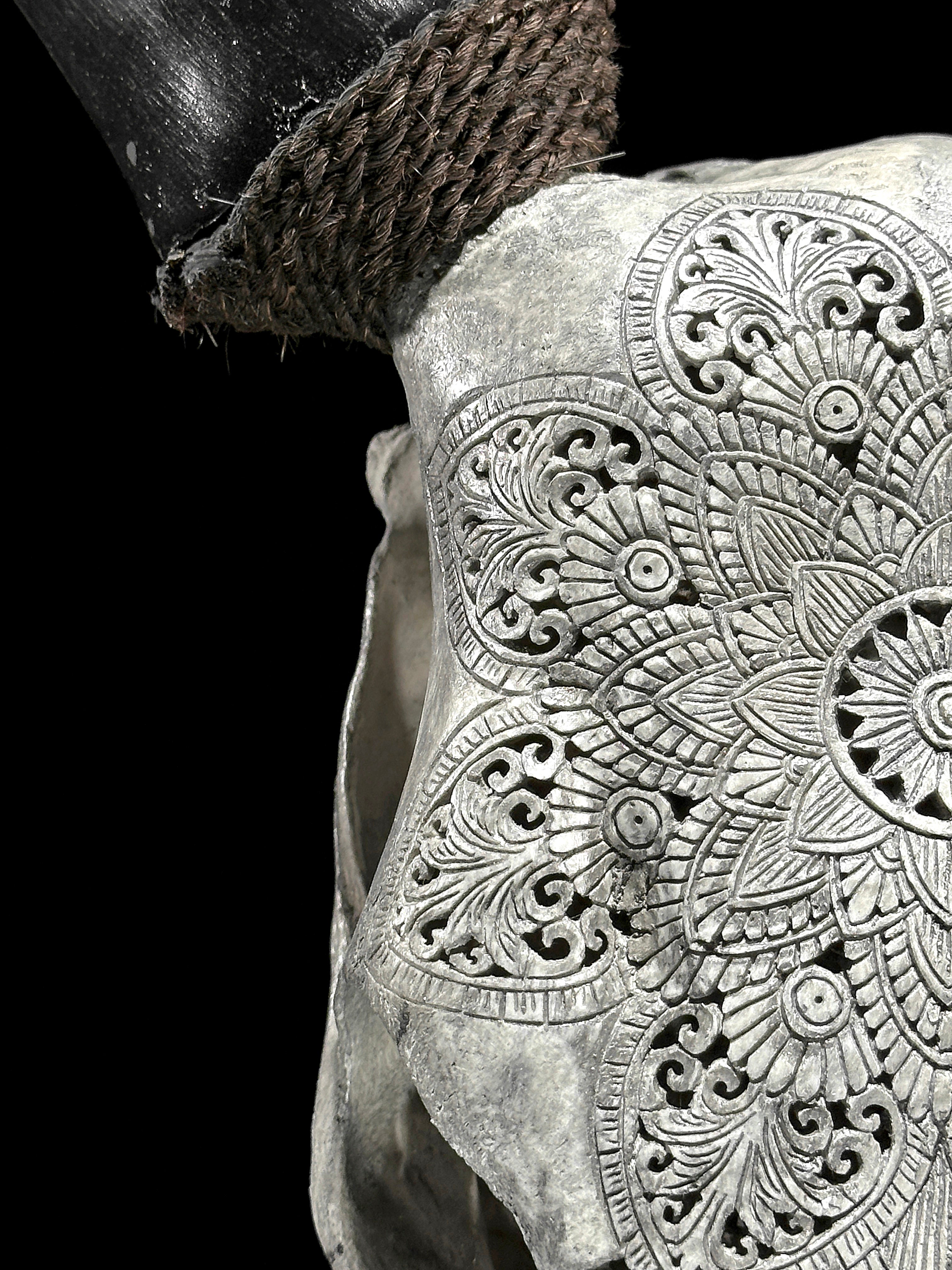 Carved Cow Skulls with Flower Mandala Carving Skull,A/184