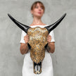 Gold Mosaic Cow Skull Wall Decor – Decorative Cow Skull with Horns for Boho, Western, or Modern Rustic Style Homes - Skull,A/125