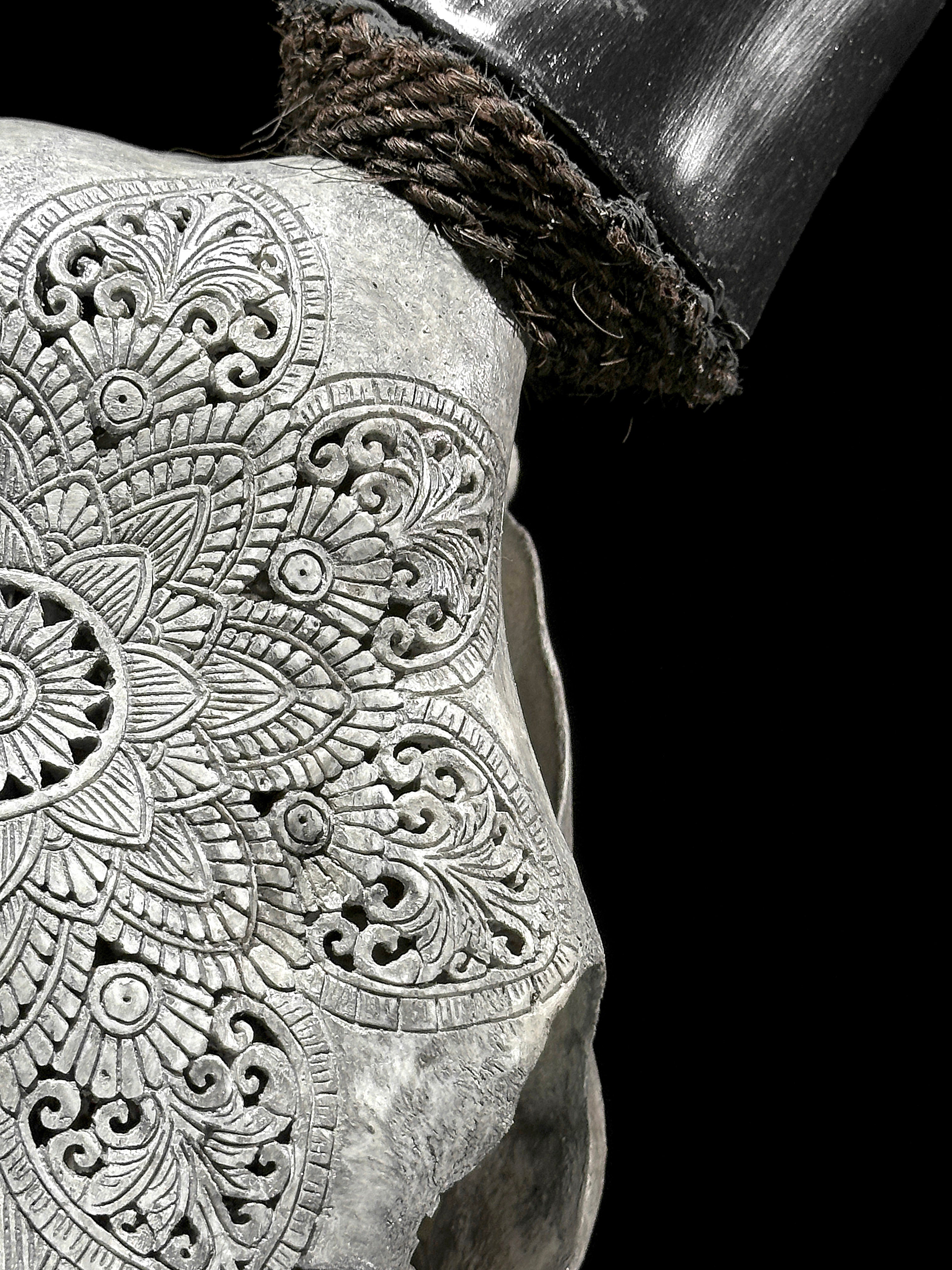 Carved Cow Skulls with Flower Mandala Carving Skull,A/184