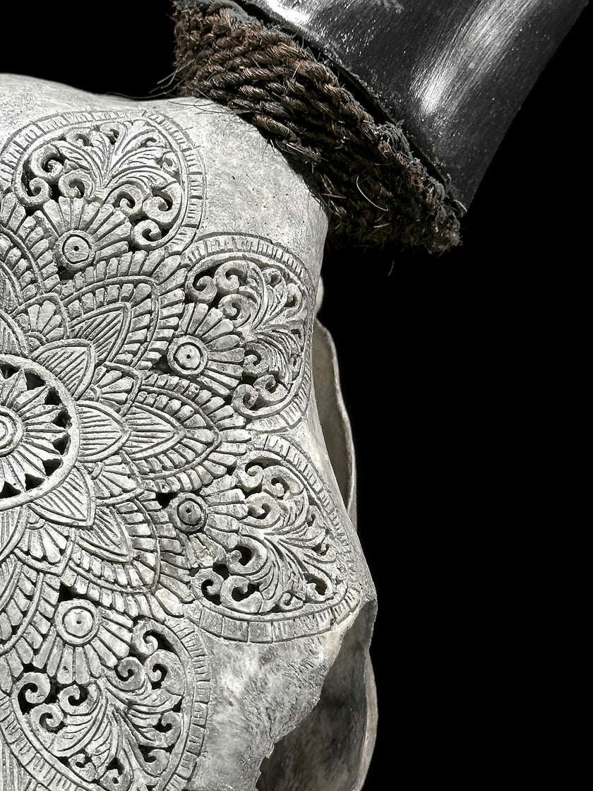 Carved Cow Skulls with Flower Mandala Carving Skull,A/184