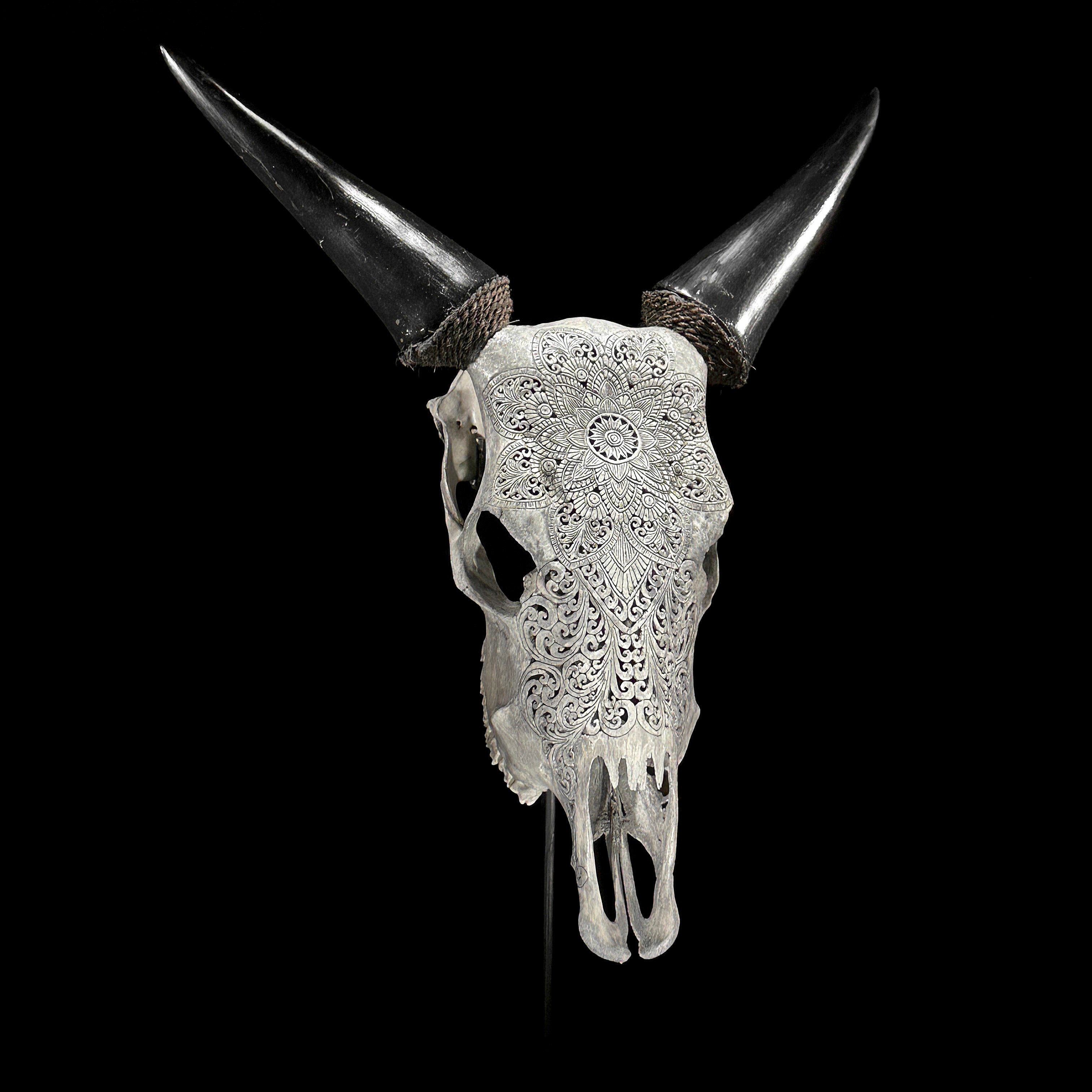 Carved Cow Skulls with Flower Mandala Carving Skull,A/184