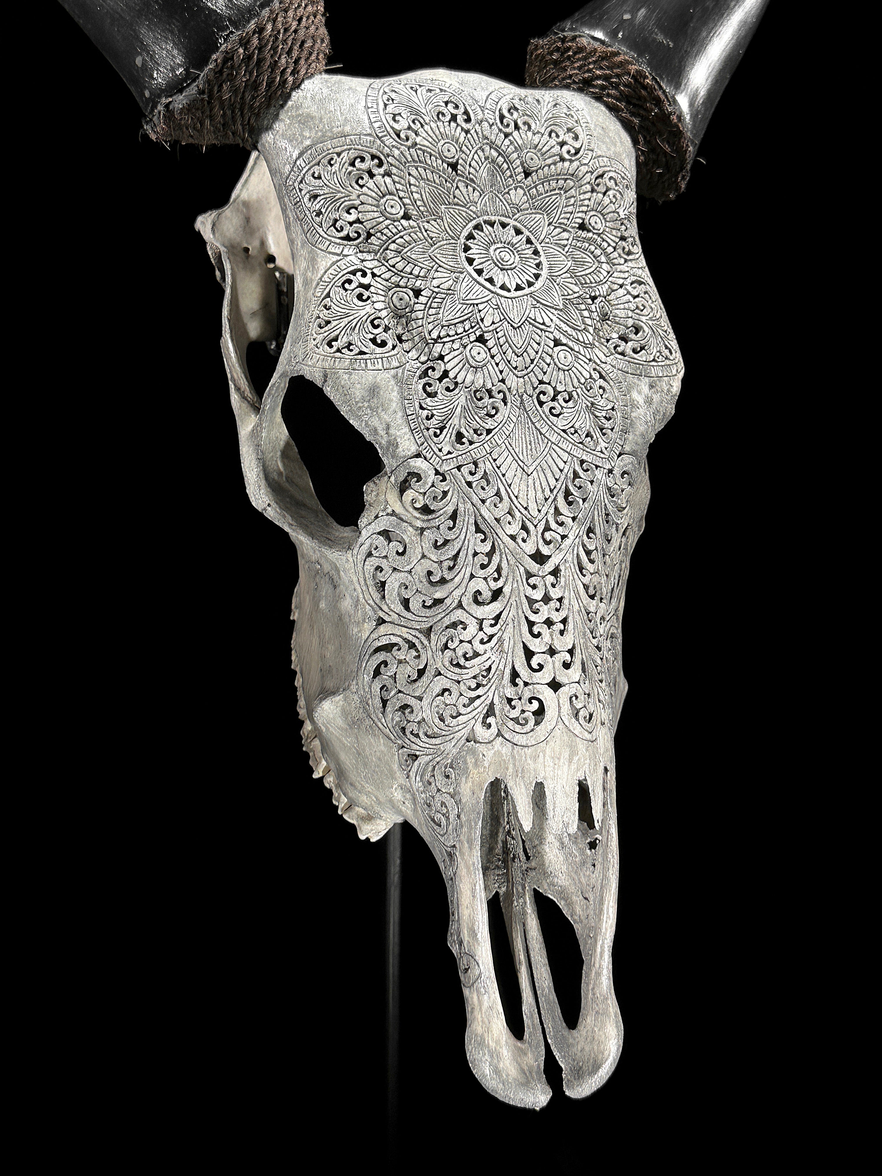 Carved Cow Skulls with Flower Mandala Carving Skull,A/184