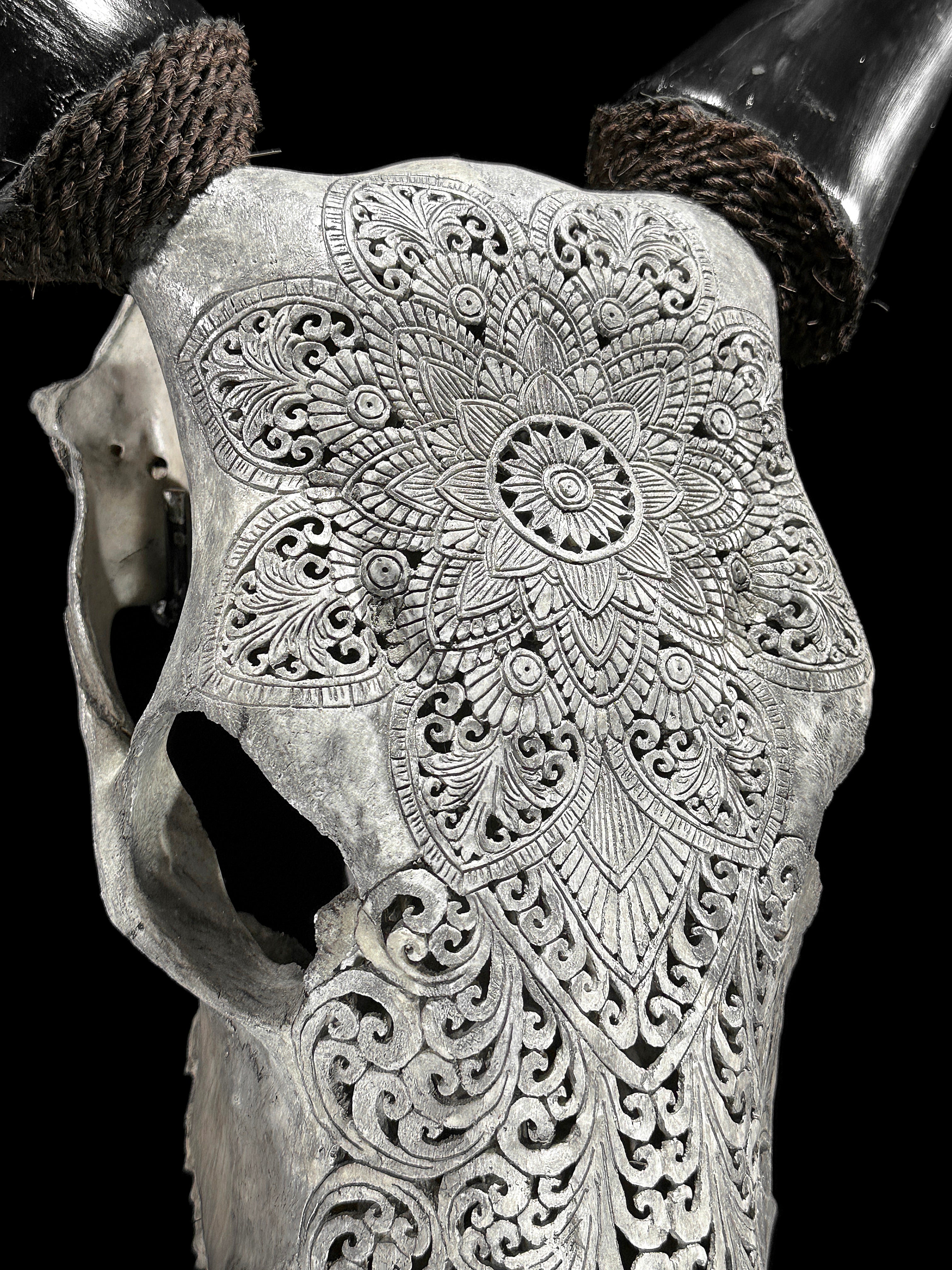 Carved Cow Skulls with Flower Mandala Carving Skull,A/184