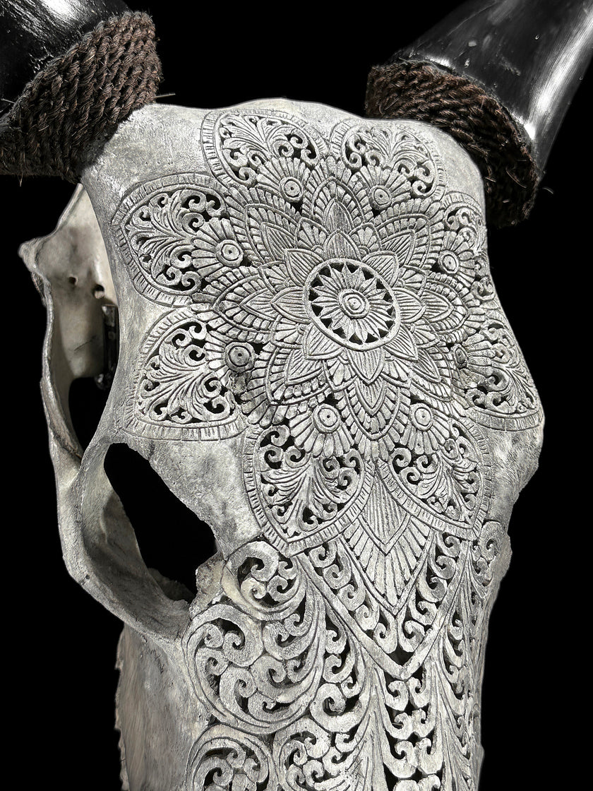 Carved Cow Skulls with Flower Mandala Carving Skull,A/184
