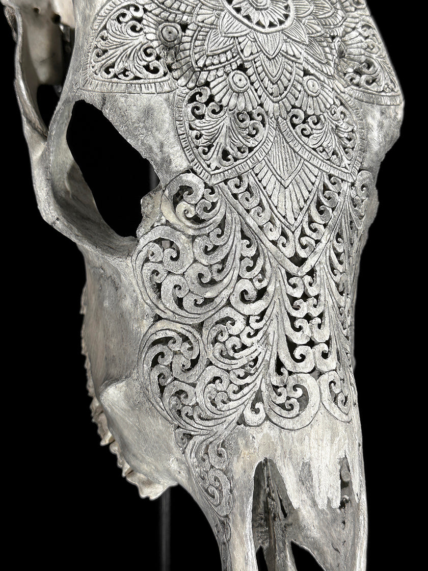Carved Cow Skulls with Flower Mandala Carving Skull,A/184