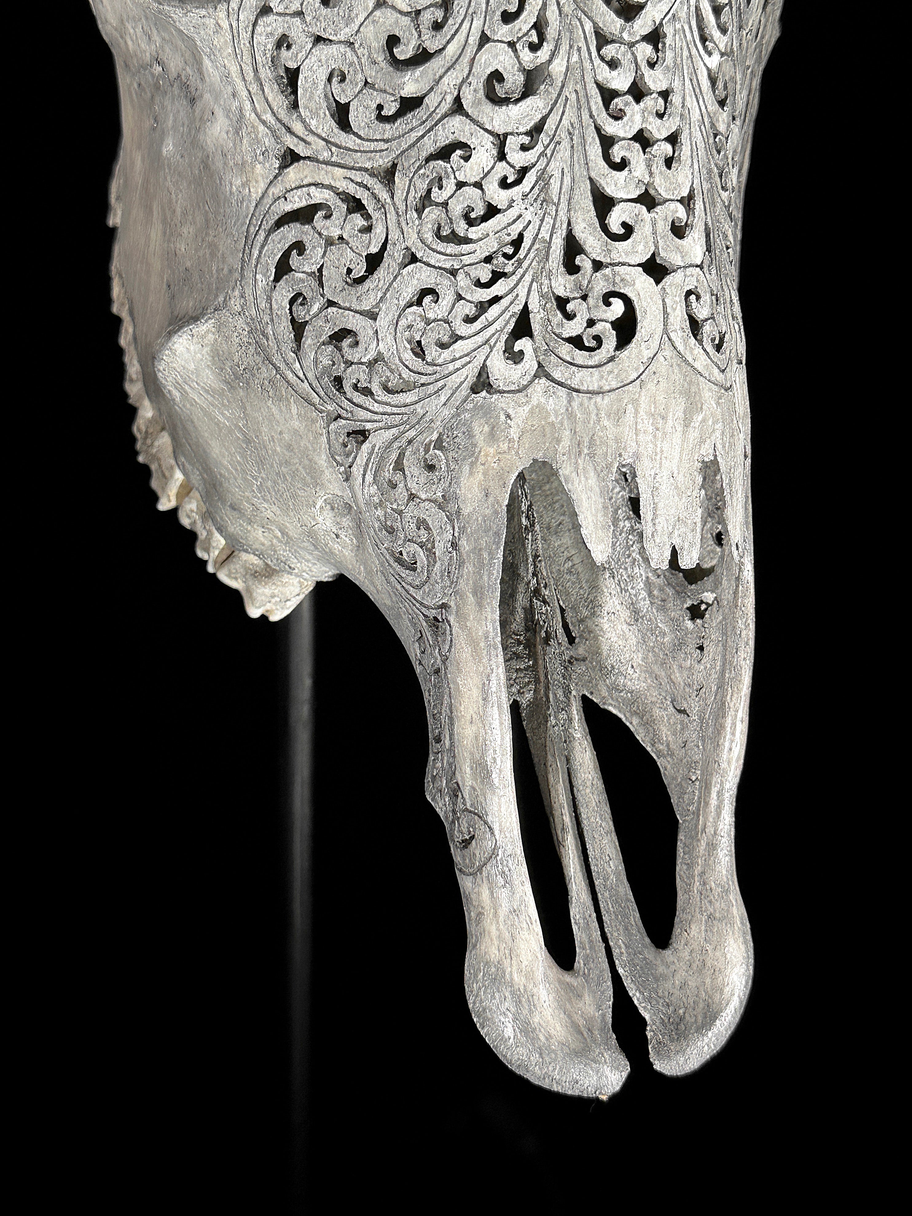 Carved Cow Skulls with Flower Mandala Carving Skull,A/184