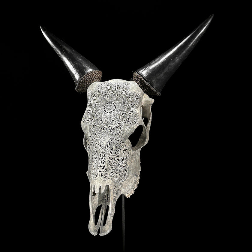 Carved Cow Skulls with Flower Mandala Carving Skull,A/184