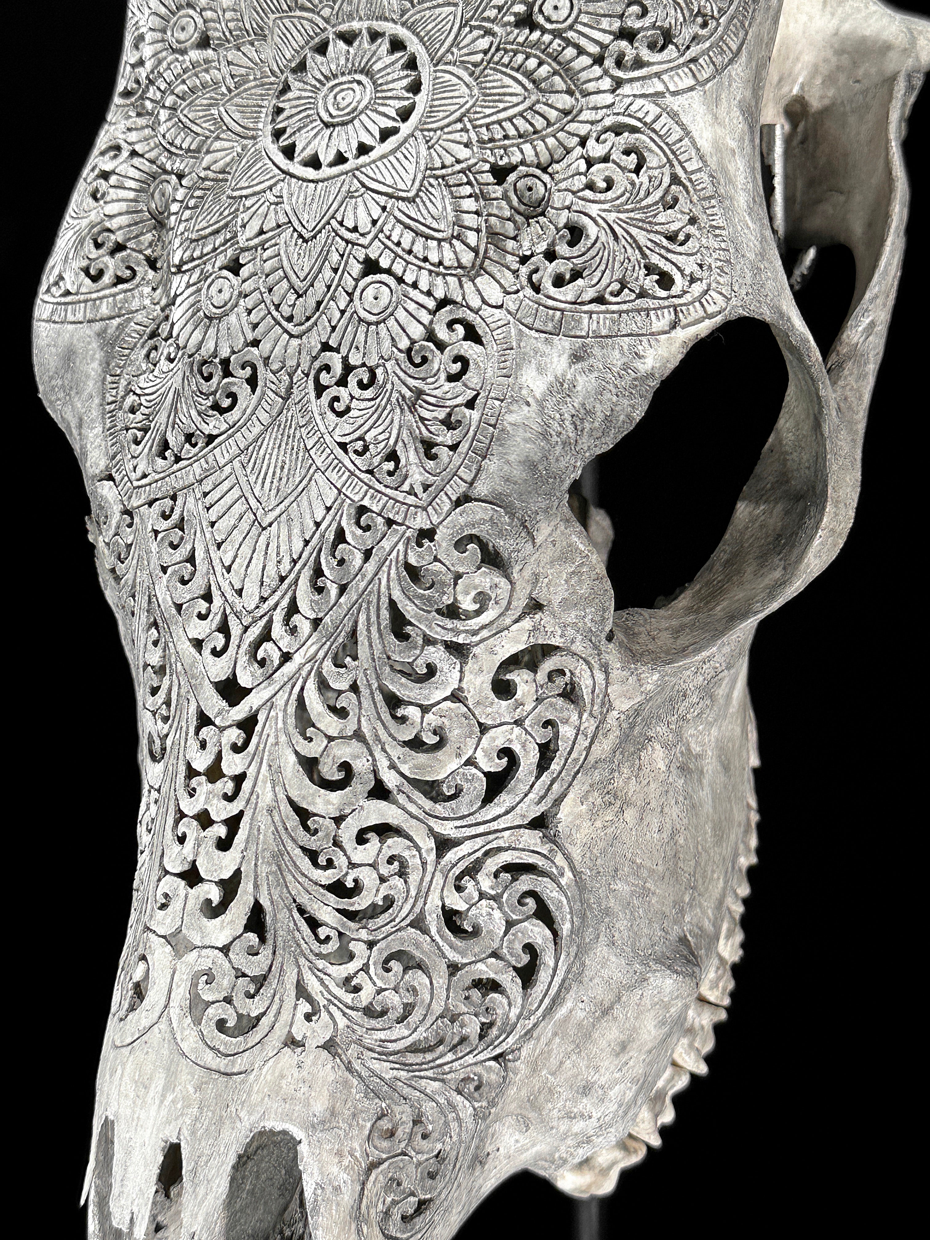 Carved Cow Skulls with Flower Mandala Carving Skull,A/184