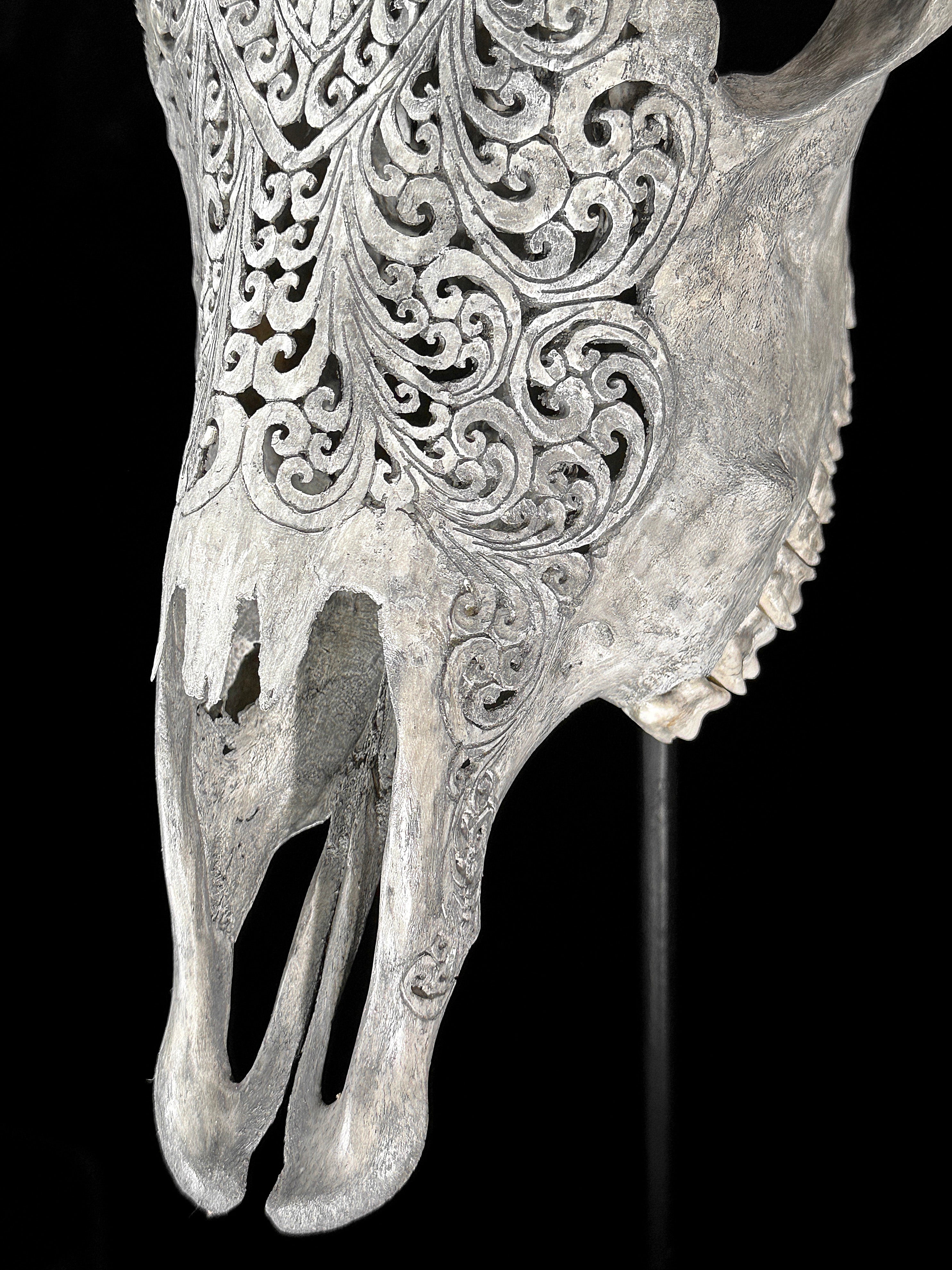 Carved Cow Skulls with Flower Mandala Carving Skull,A/184