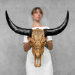 Brown Carved Buffalo Skull with Flower of Life Motif — Handcrafted Wall Art - Skull,A/109
