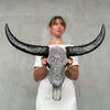 Grey Carved Buffalo Skull with Star Mandala Motif — Handmade Wall Decor - Skull,A/107