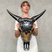 Star Mosaic Cow Skull – Gold, Black & Silver Wall Decor with Glossy Horns for Boho, Eclectic, or Modern Interiors - Skull,A/120