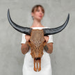 Brown Carved Buffalo Skull with Floral Motif — Handcrafted Wall Art - Skull,A/102