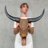 Brown Carved Buffalo Skull with Floral Motif — Handcrafted Wall Art - Skull,A/102