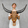 Carved Buffalo Skull with Horns – Real Bone Wall Art from Bali | Badong Motif | Tribal Home Decor | Ethically Sourced Skull - Skull,A/110