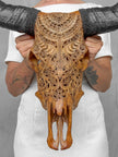 Carved Buffalo Skull with Horns – Real Bone Wall Art from Bali | Badong Motif | Tribal Home Decor | Ethically Sourced Skull - Skull,A/110