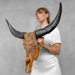 Carved Buffalo Skull with Horns – Real Bone Wall Art from Bali | Badong Motif | Tribal Home Decor | Ethically Sourced Skull - Skull,A/110