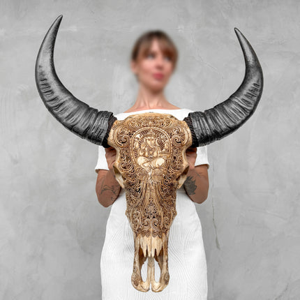 Caved Waterbuffalo Skulls with Ganesha Carving Skull,A/091