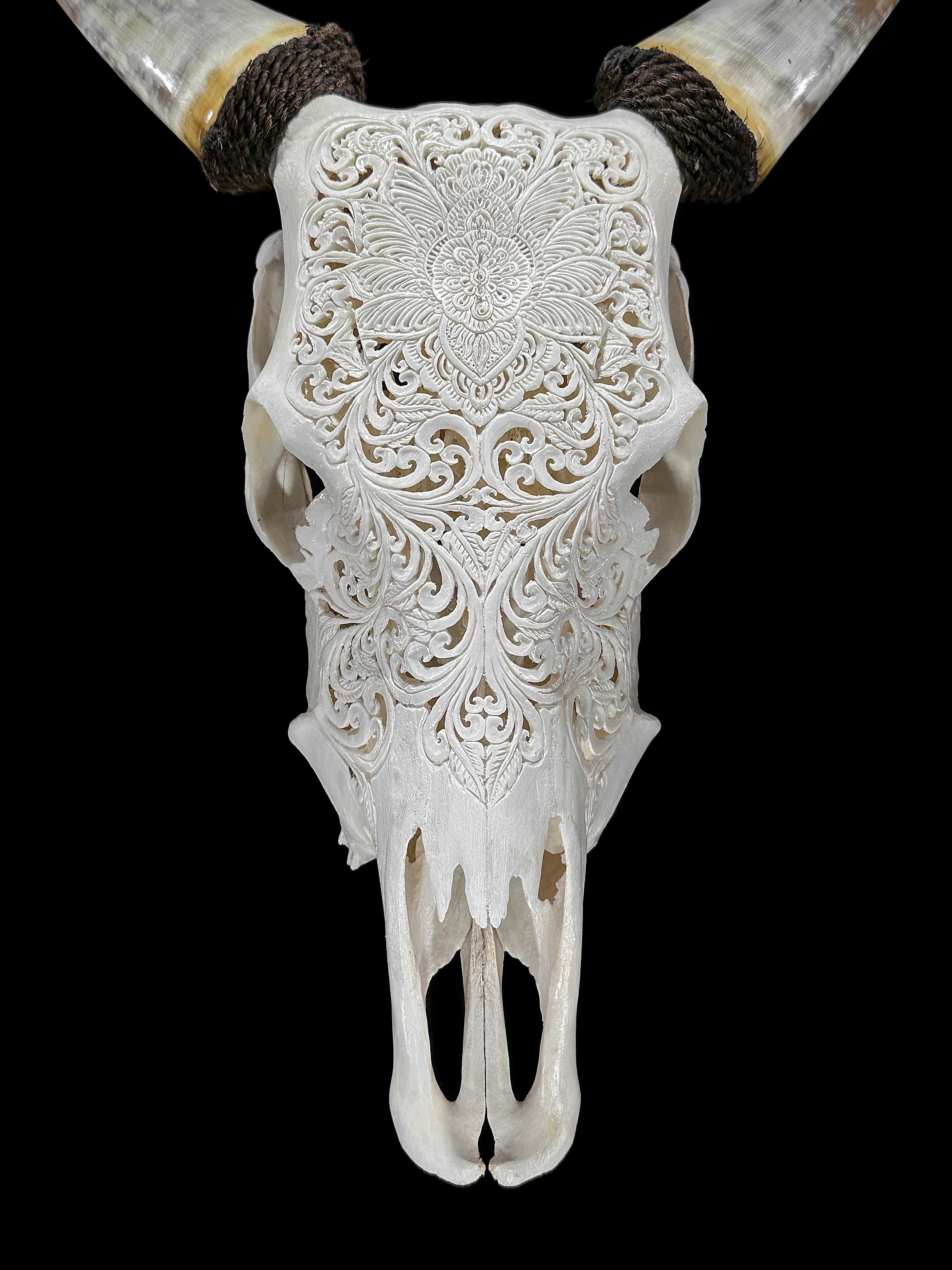 Carved Cow Skulls with Floral Carving Skull,A/186