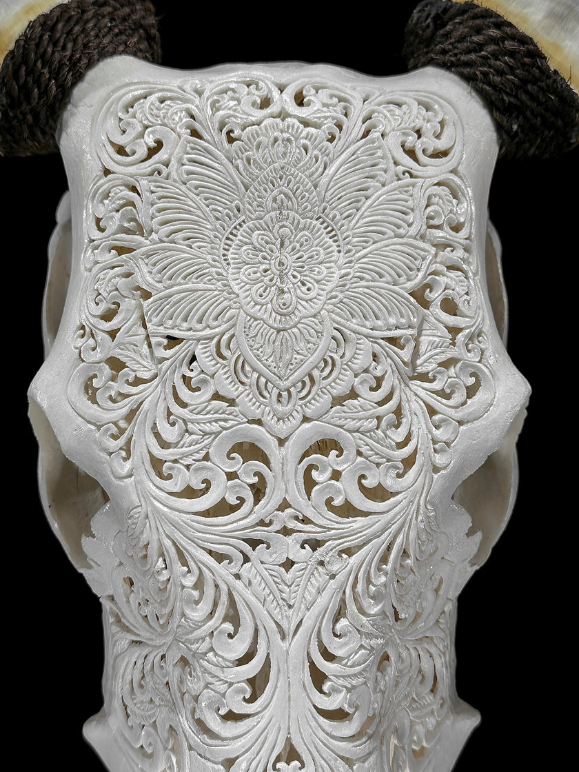Carved Cow Skulls with Floral Carving Skull,A/186