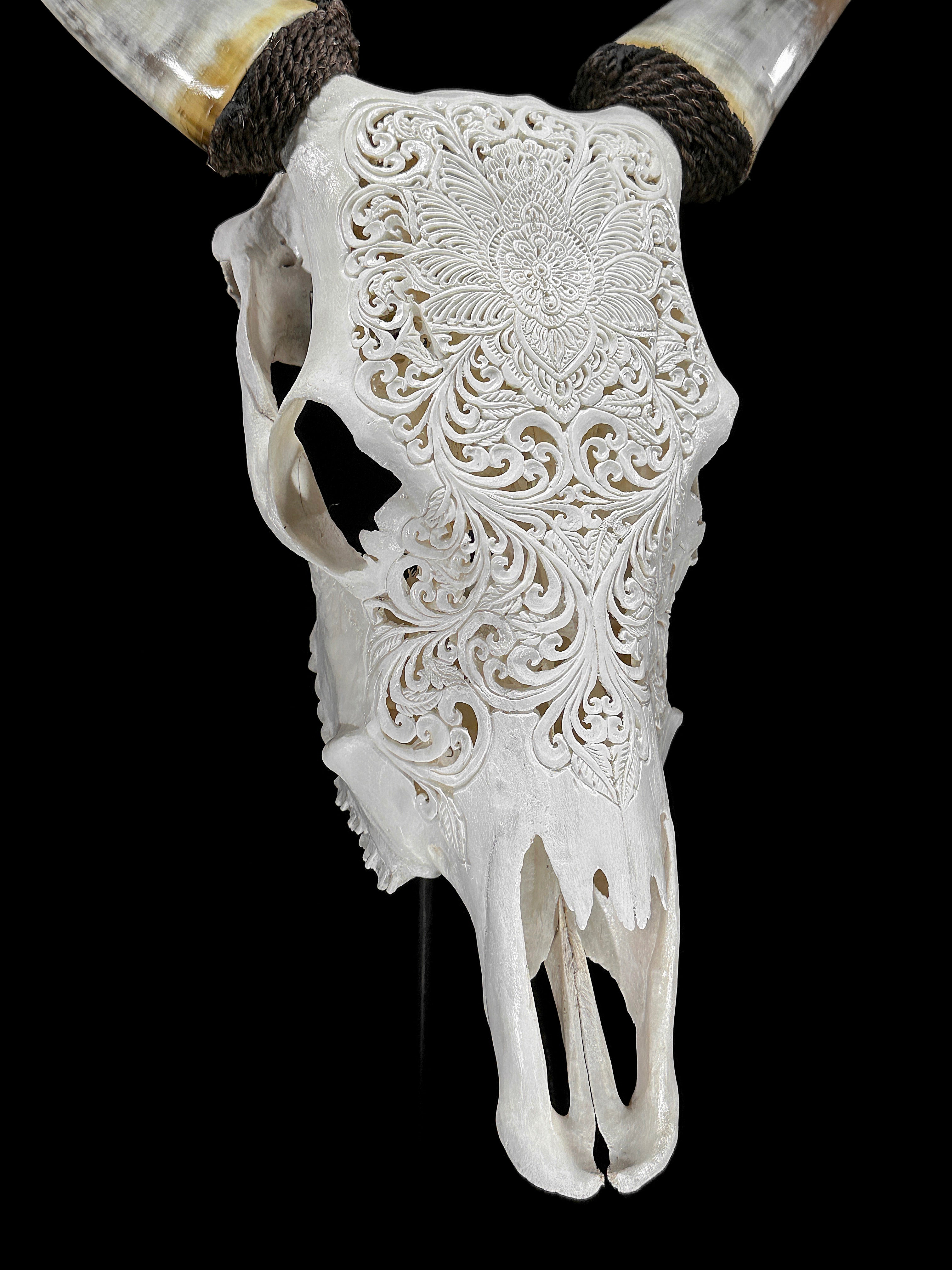 Carved Cow Skulls with Floral Carving Skull,A/186