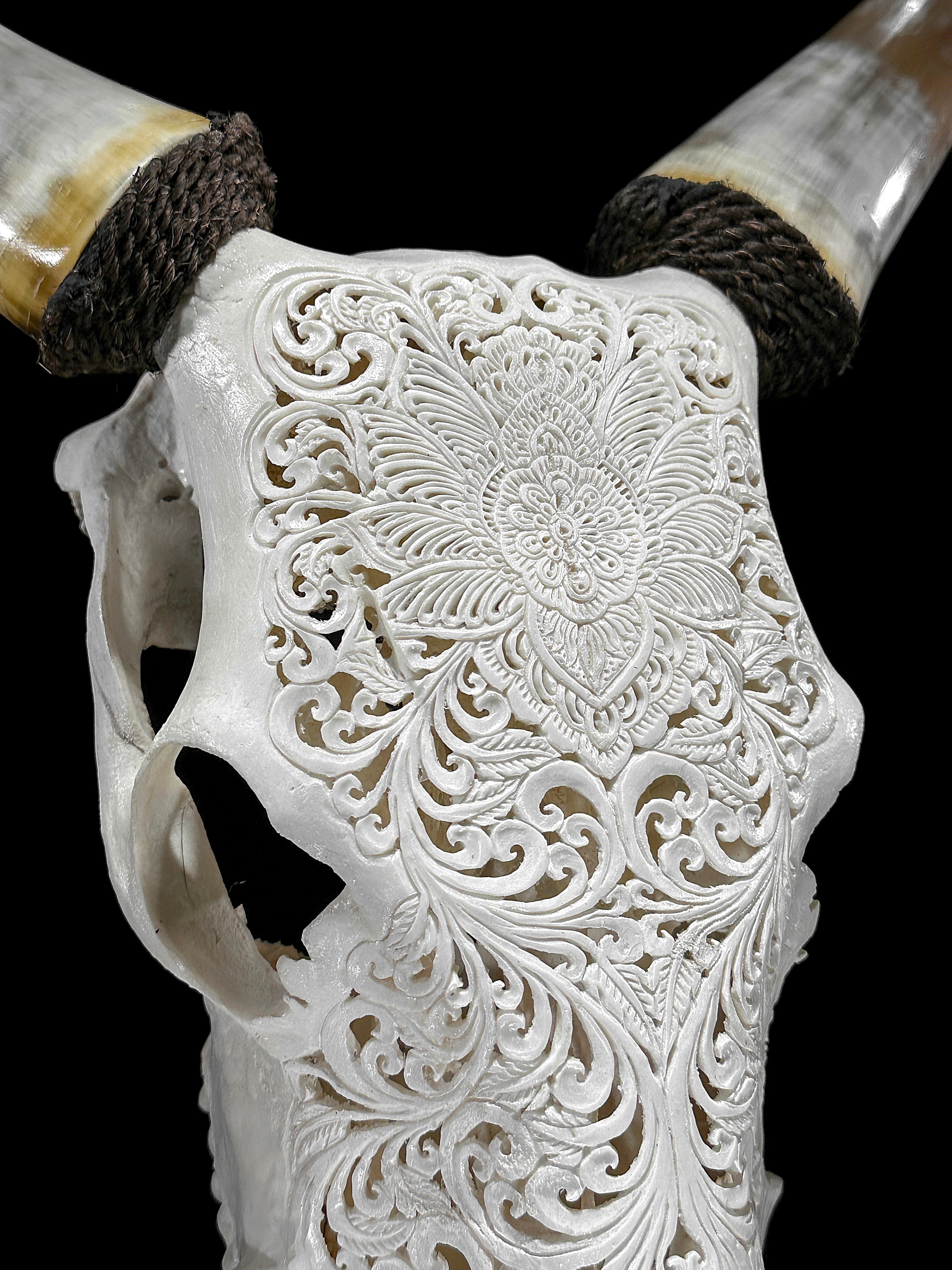 Carved Cow Skulls with Floral Carving Skull,A/186