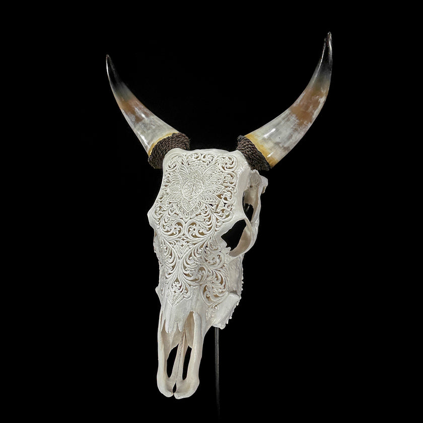 Carved Cow Skulls with Floral Carving Skull,A/186