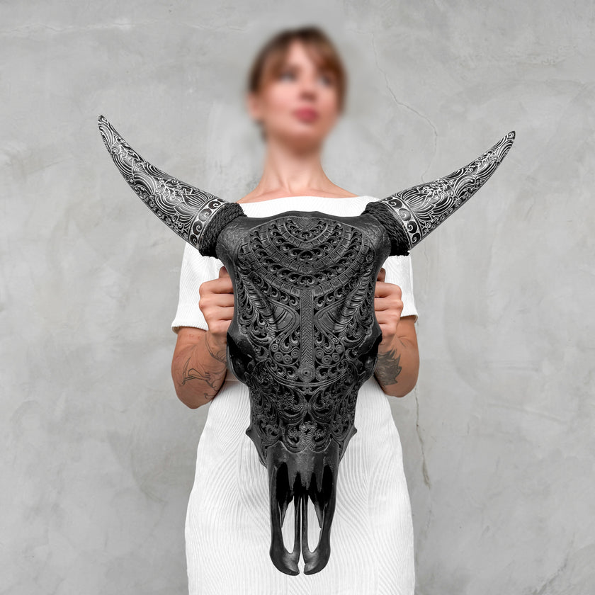 Fully carved cow skulls with Badong Carving Skull,A/079