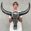 Silver Mirror Buffalo Skull Wall Art – Horned Decorative Head for Boho, Glam, Western, Industrial, or Contemporary Interiors - Skull,A/132