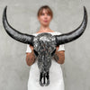 Silver Mirror Buffalo Skull Wall Art – Horned Decorative Head for Boho, Glam, Western, Industrial, or Contemporary Interiors - Skull,A/132