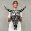 Silver Mosaic Cow Skull – Handcrafted Wall Decor for Boho, Nature-Inspired, or Eclectic Interiors - Skull,A/122