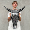 Silver Mosaic Cow Skull – Handcrafted Wall Decor for Boho, Nature-Inspired, or Eclectic Interiors - Skull,A/122