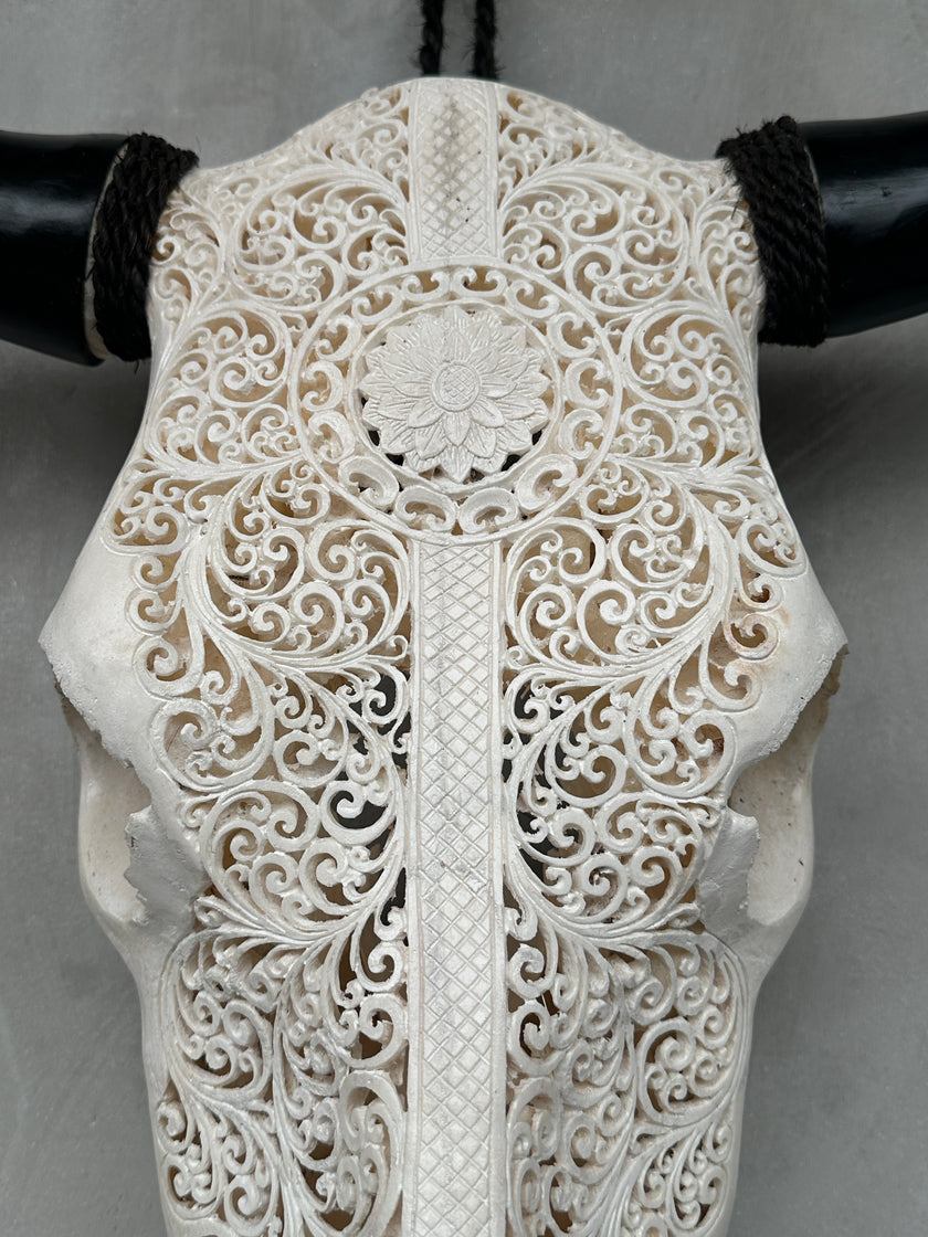 Bull Skull Carved Flower Mandala - Skull,A/043