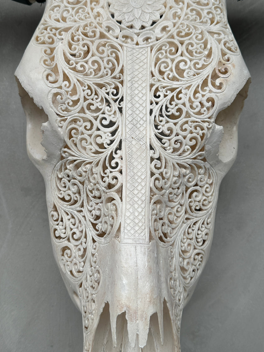 Bull Skull Carved Flower Mandala - Skull,A/043