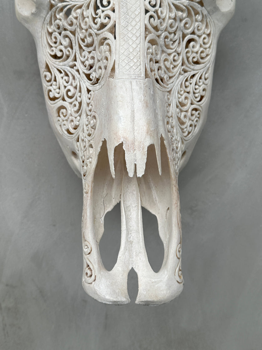 Bull Skull Carved Flower Mandala - Skull,A/043