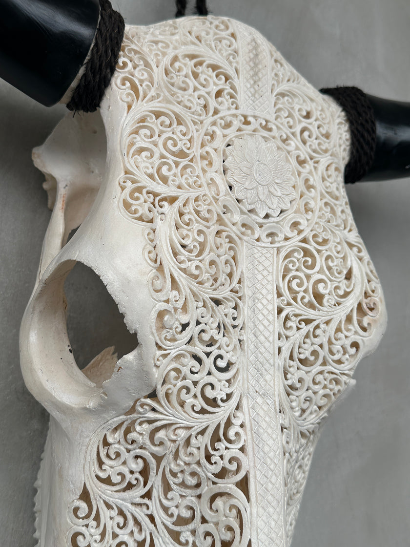 Bull Skull Carved Flower Mandala - Skull,A/043