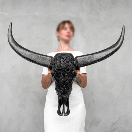 Caved Waterbuffalo Skulls with Star Mandala Carving Skull,A/090