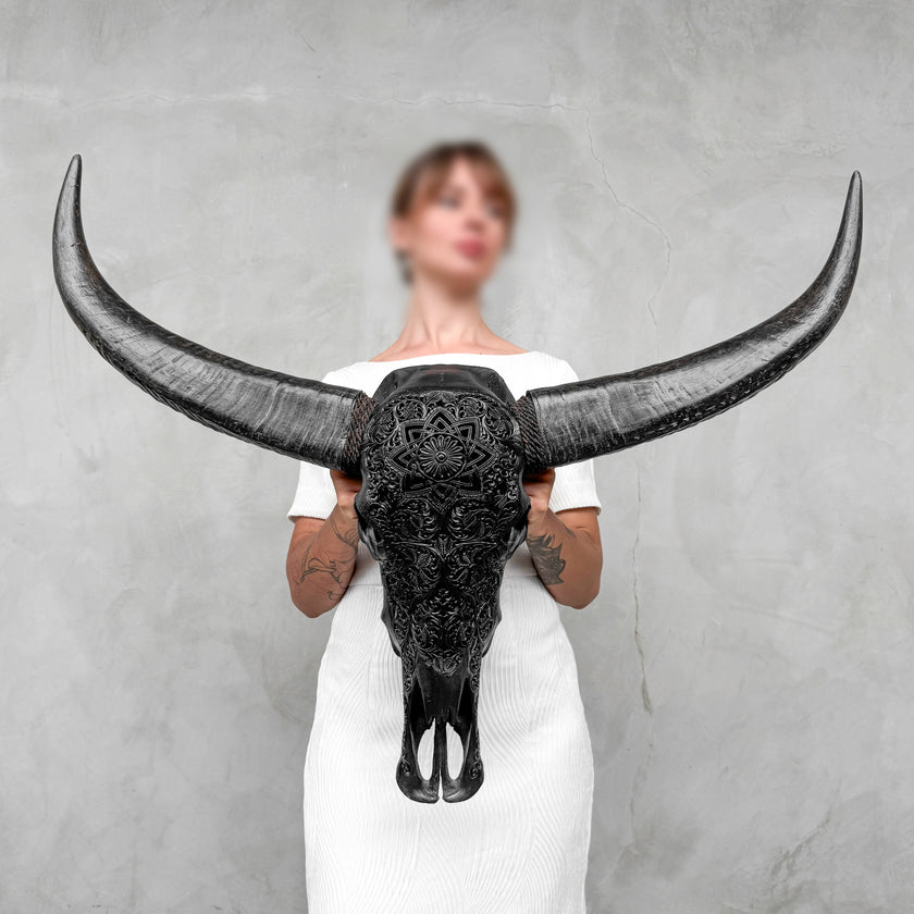 Caved Waterbuffalo Skulls with Star Mandala Carving Skull,A/090