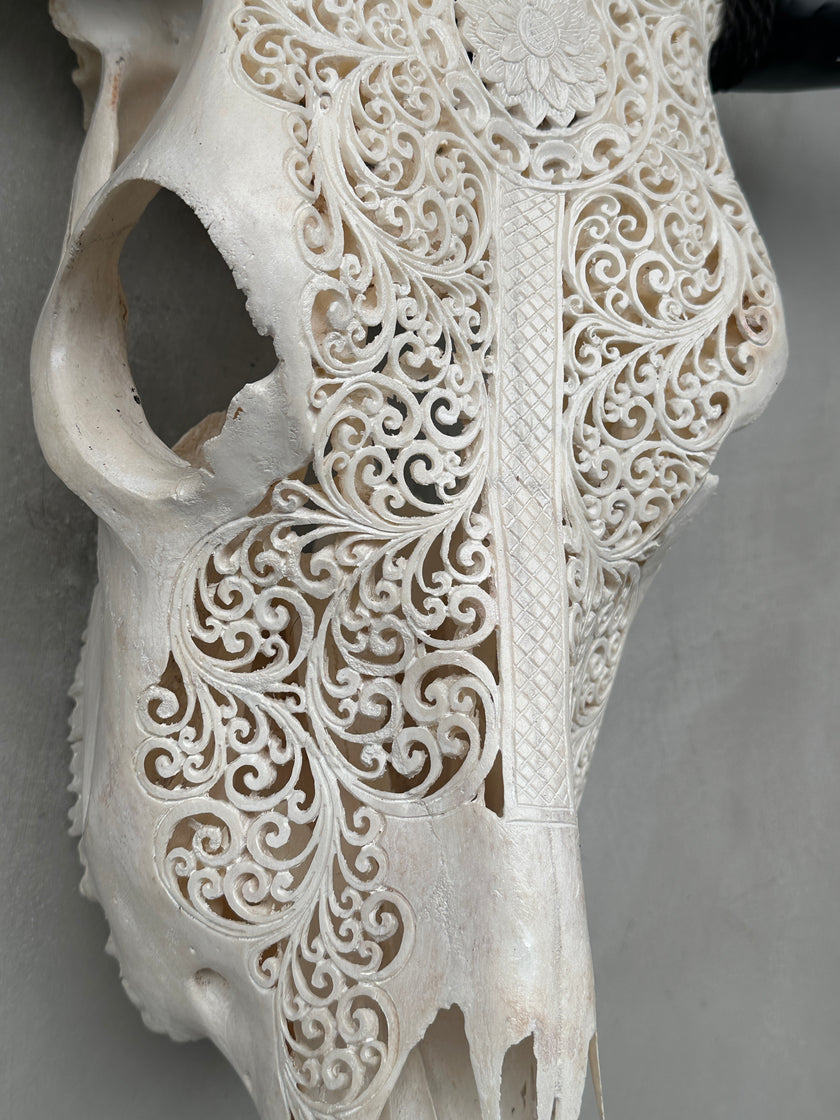 Bull Skull Carved Flower Mandala - Skull,A/043