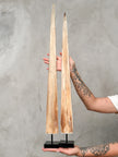 Pair of Natural Tusks on Stand – Bone Sculpture, Tribal Home Decor, Rustic Accent - Tusk,A/046