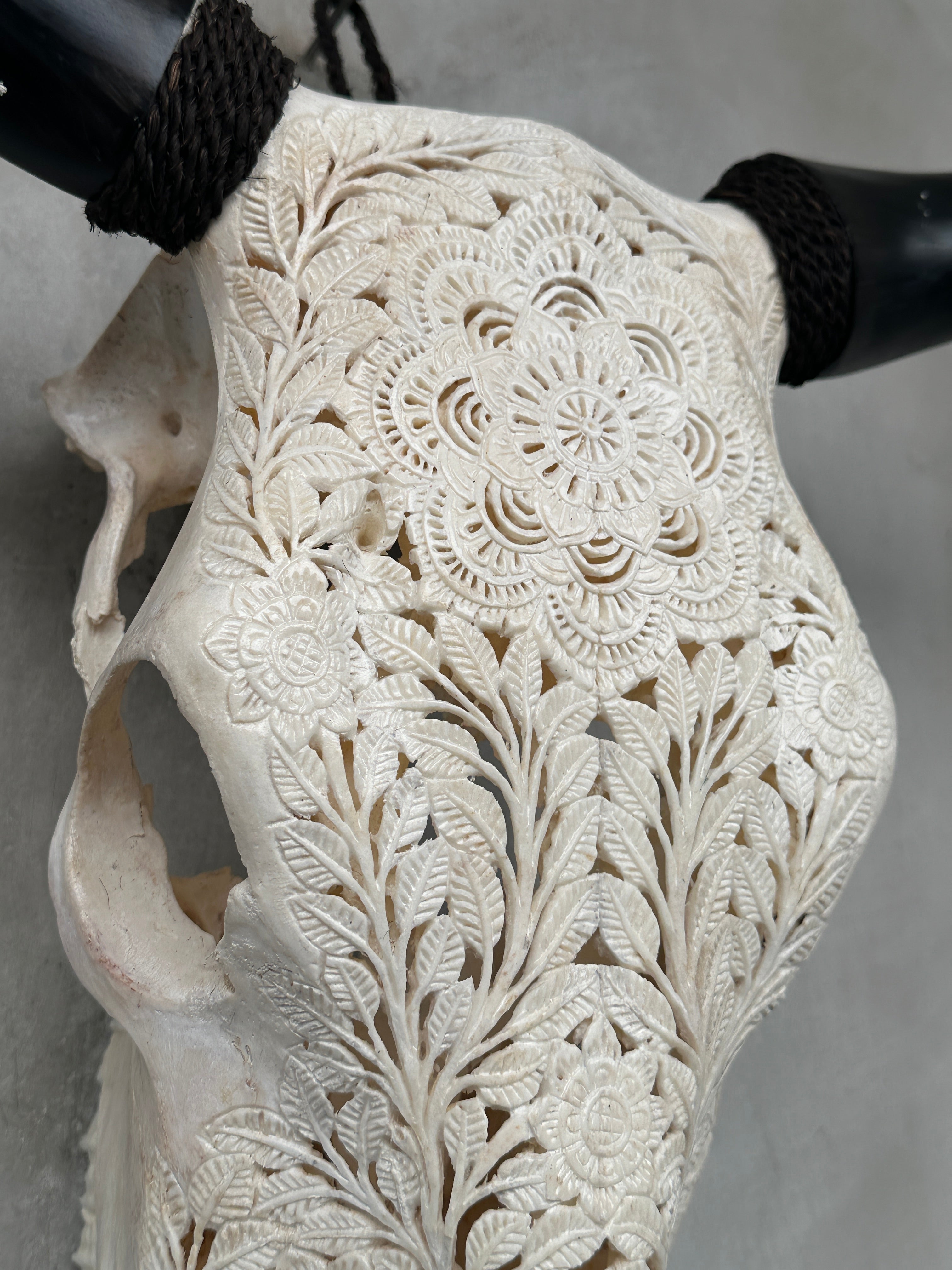 Bull Skull Carved Flower Mandala - Skull,A/047