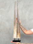 Pair of Natural Tusks on Stand – Rustic Bone Sculpture, Tribal-Inspired Home Accent - Tusk,A/054