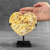 Stunning Heart Shape of Yellow Crystal Rock on a custom stand CH/592