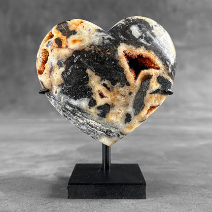 Stunning Heart Shape of Yellow Crystal Rock on a custom stand CH/594