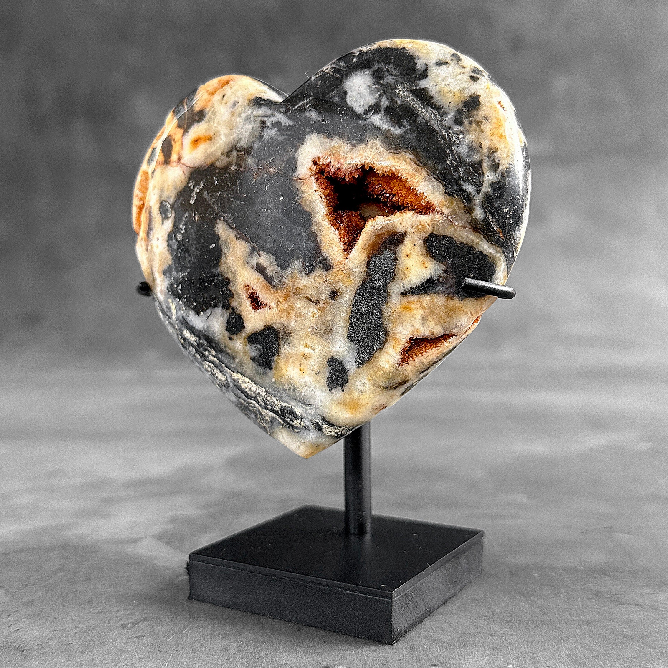 Stunning Heart Shape of Yellow Crystal Rock on a custom stand CH/594