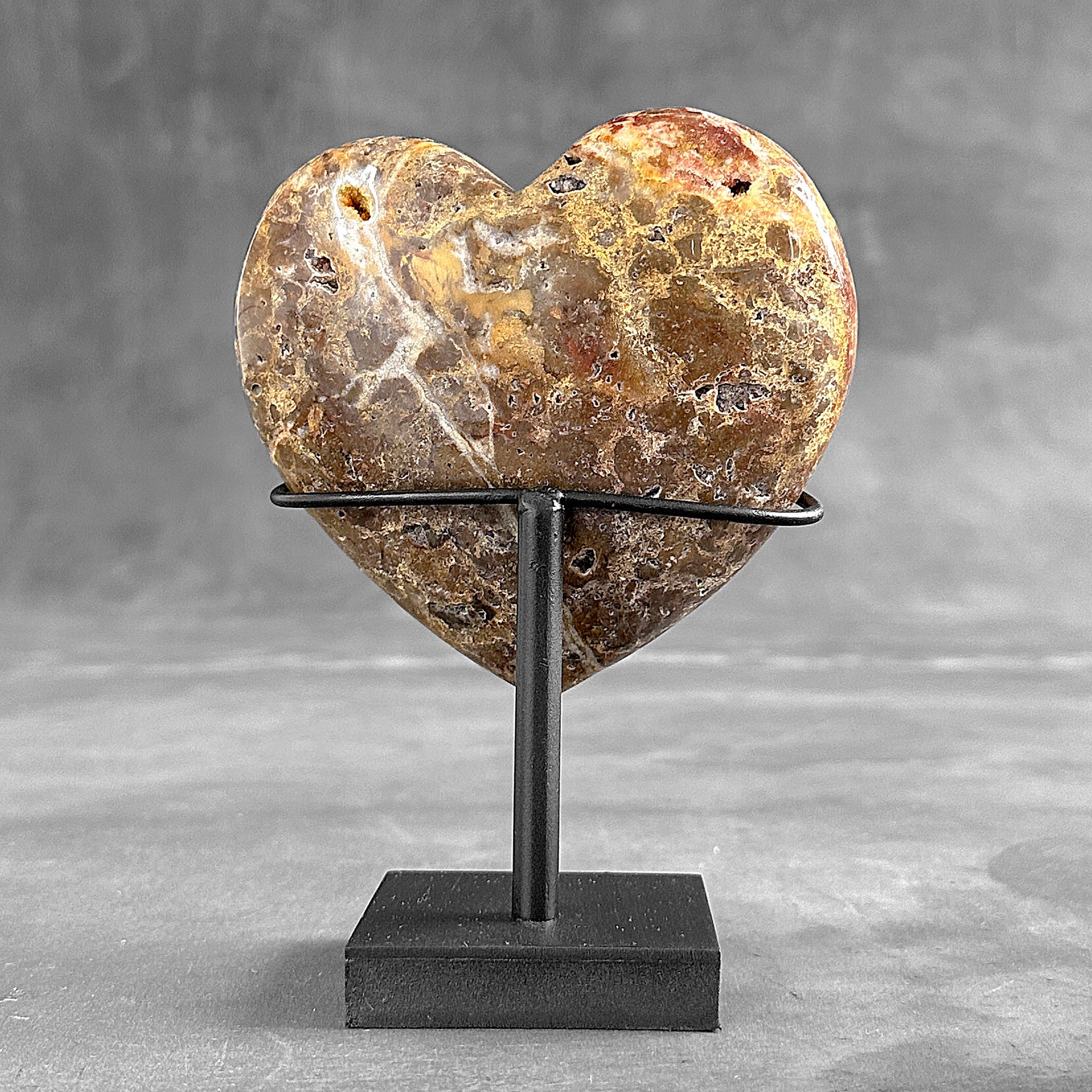 Stunning Heart Shape of Yellow Crystal Rock on a custom stand CH/595