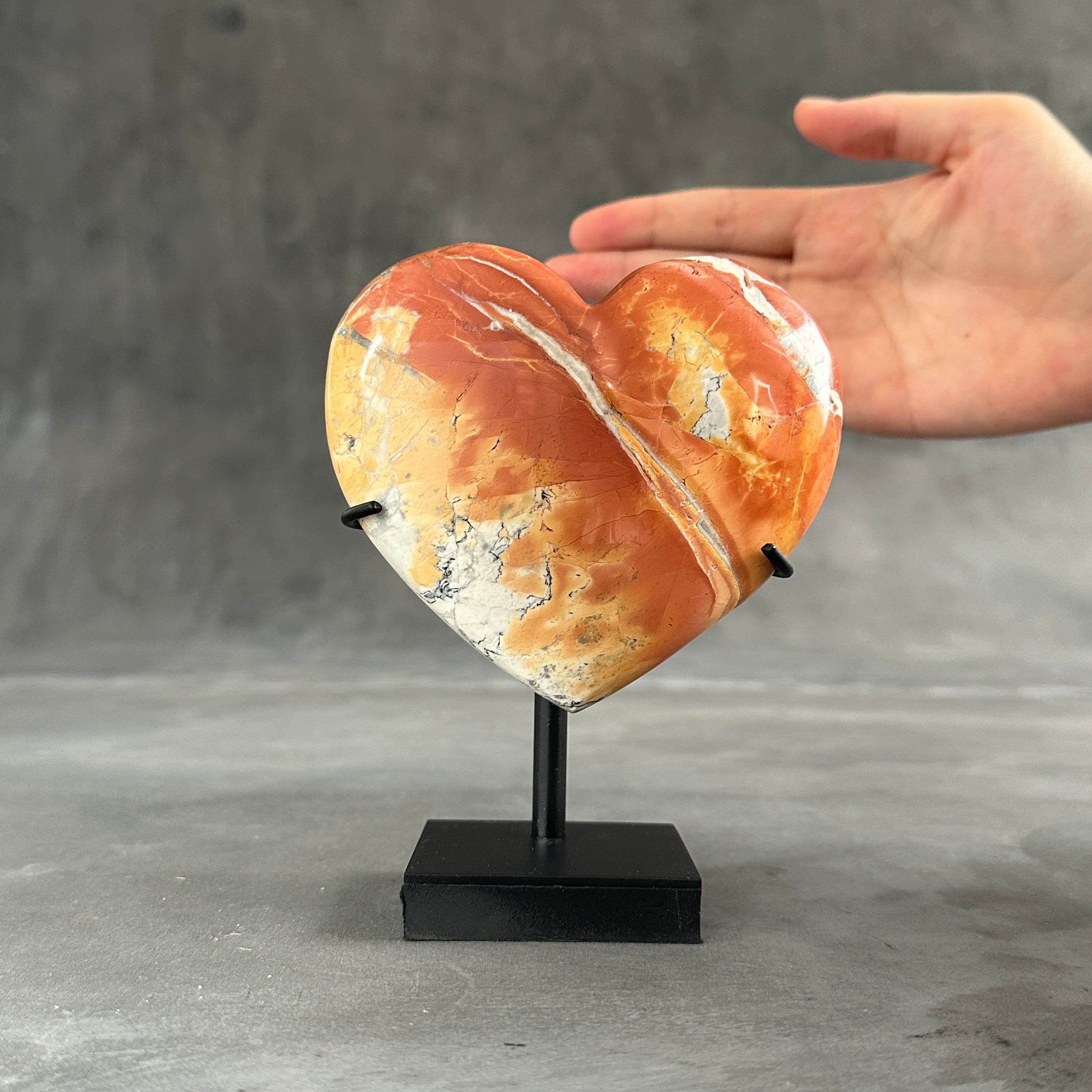 Stunning Maligano Jasper Heart Shaped on a custom stand PetW/127